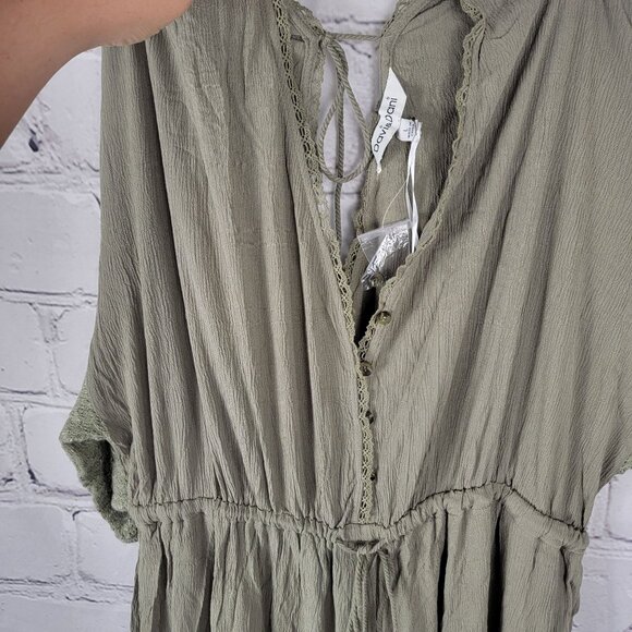 Davi and Dani Wide Leg Maxi Illusion Crop Jumpsuit Olive Green Boho Festival - Picture 3 of 9